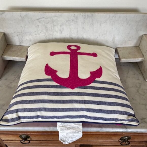 THRESHOLD Pink Embroidered Anchor White Blue Stripe Toss Pillow - Picture 11 of 15